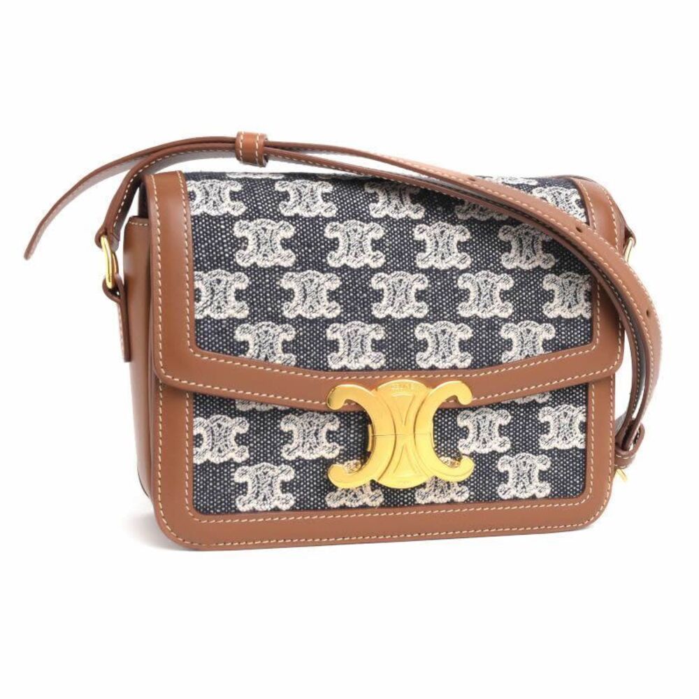Celine Teen Triomphe Bag Calfskin Embroidery Brown Shoulder Crossbody